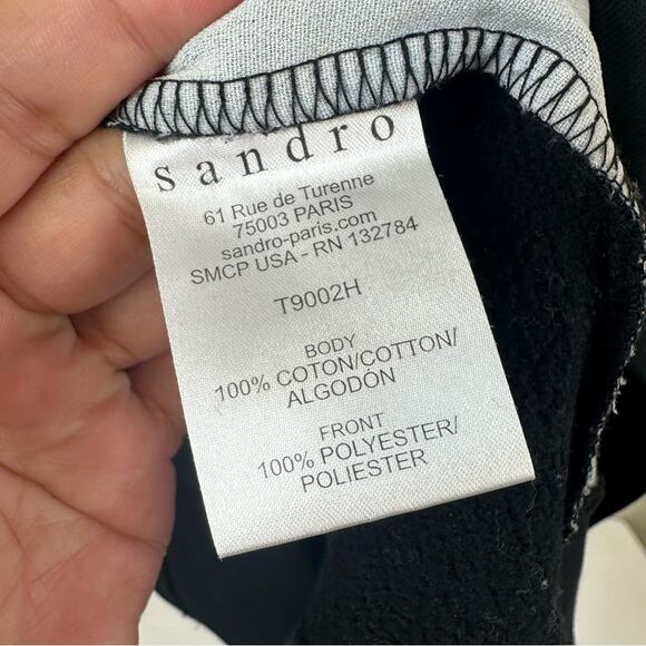 SANDRO Sweater Womens 2- Medium Black Geometric Graphic Cotton Crewneck Pullover - Picture 4 of 6